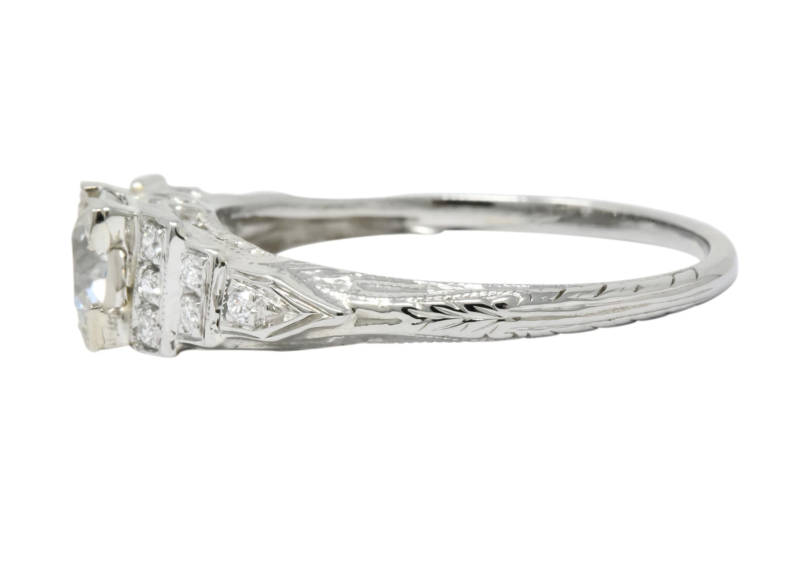 Women's or Men's 1930s Art Deco 0.81 Carat Diamond 18 Karat White Gold Engagement Ring