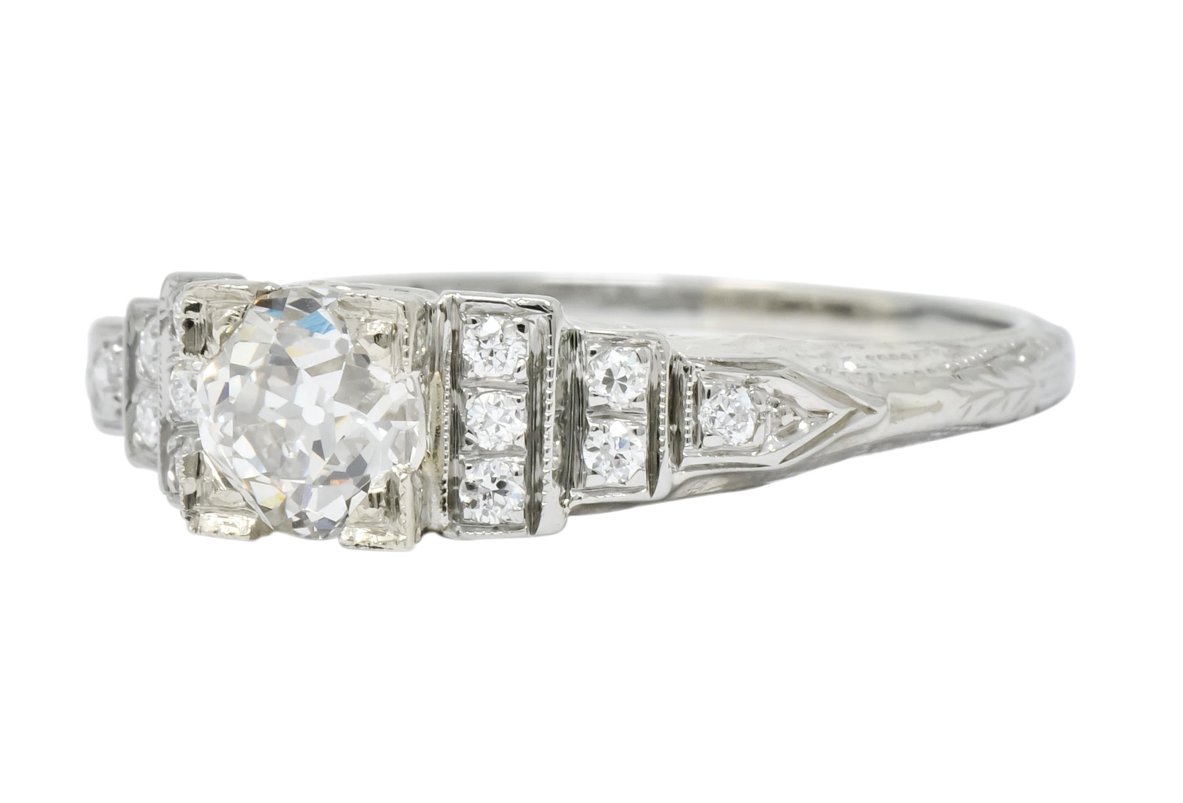 1930s Art Deco 0.81 Carat Diamond 18 Karat White Gold Engagement Ring 1