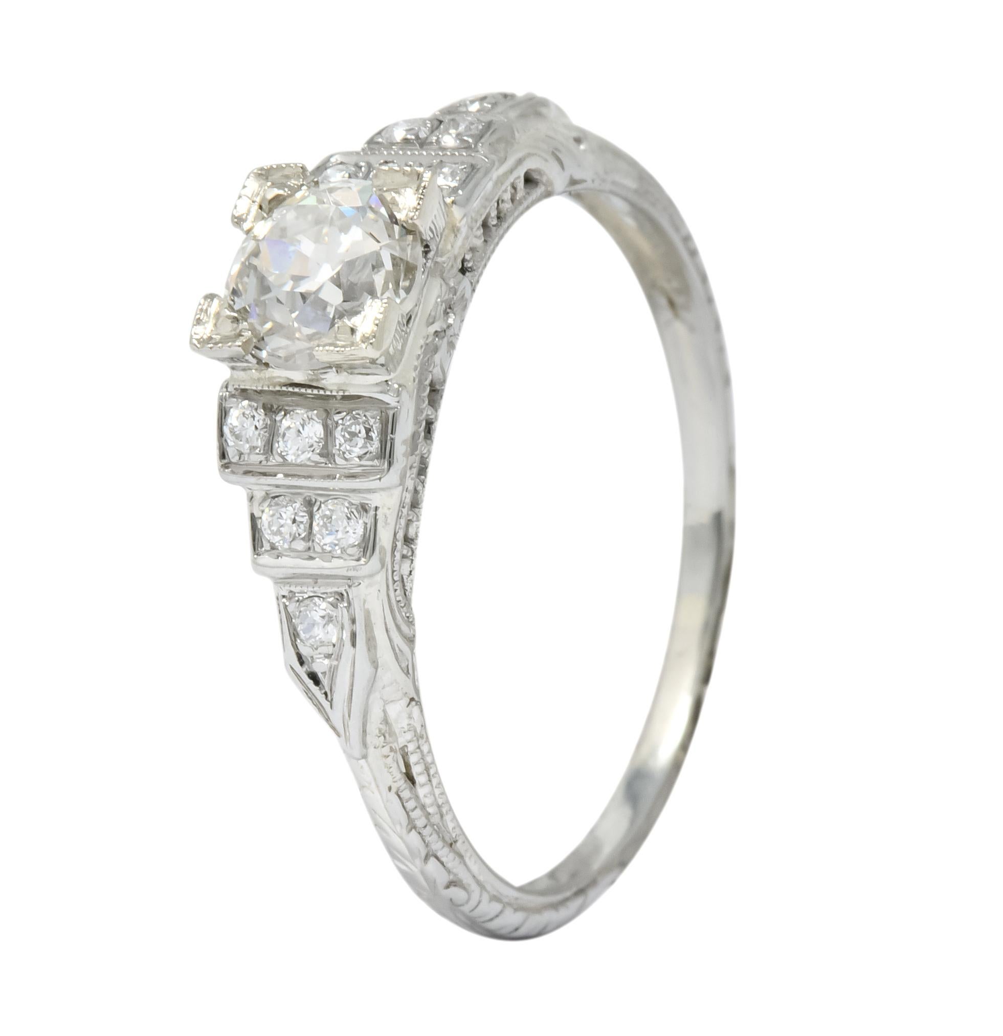1930s Art Deco 0.81 Carat Diamond 18 Karat White Gold Engagement Ring 4