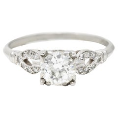 1930's Art Deco 0.90 Carat Diamond Platinum Buckle Engagement Ring