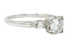 1930's Art Deco 0.92 Carat Diamond Platinum Three Stone Engagement Ring