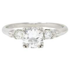 1930's Art Deco 0.92 Carat Diamond Platinum Three Stone Engagement Ring