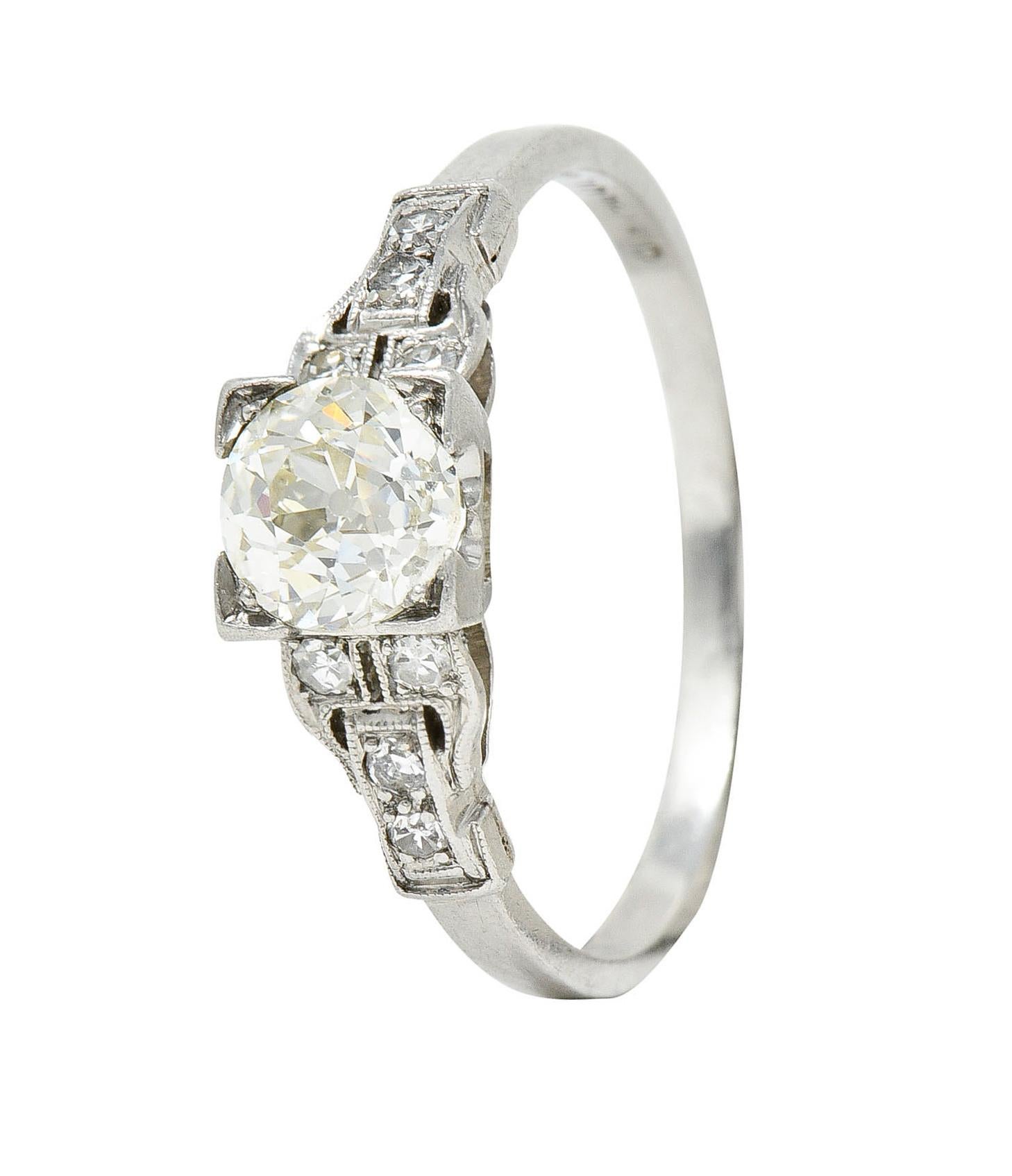 1930's Art Deco 1.00 Carat Diamond Platinum Buckle Engagement Ring 5