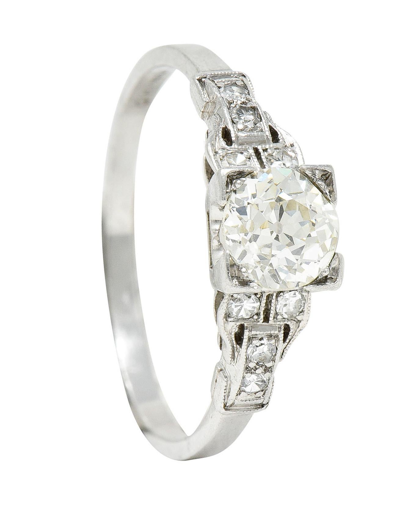 1930's Art Deco 1.00 Carat Diamond Platinum Buckle Engagement Ring 6