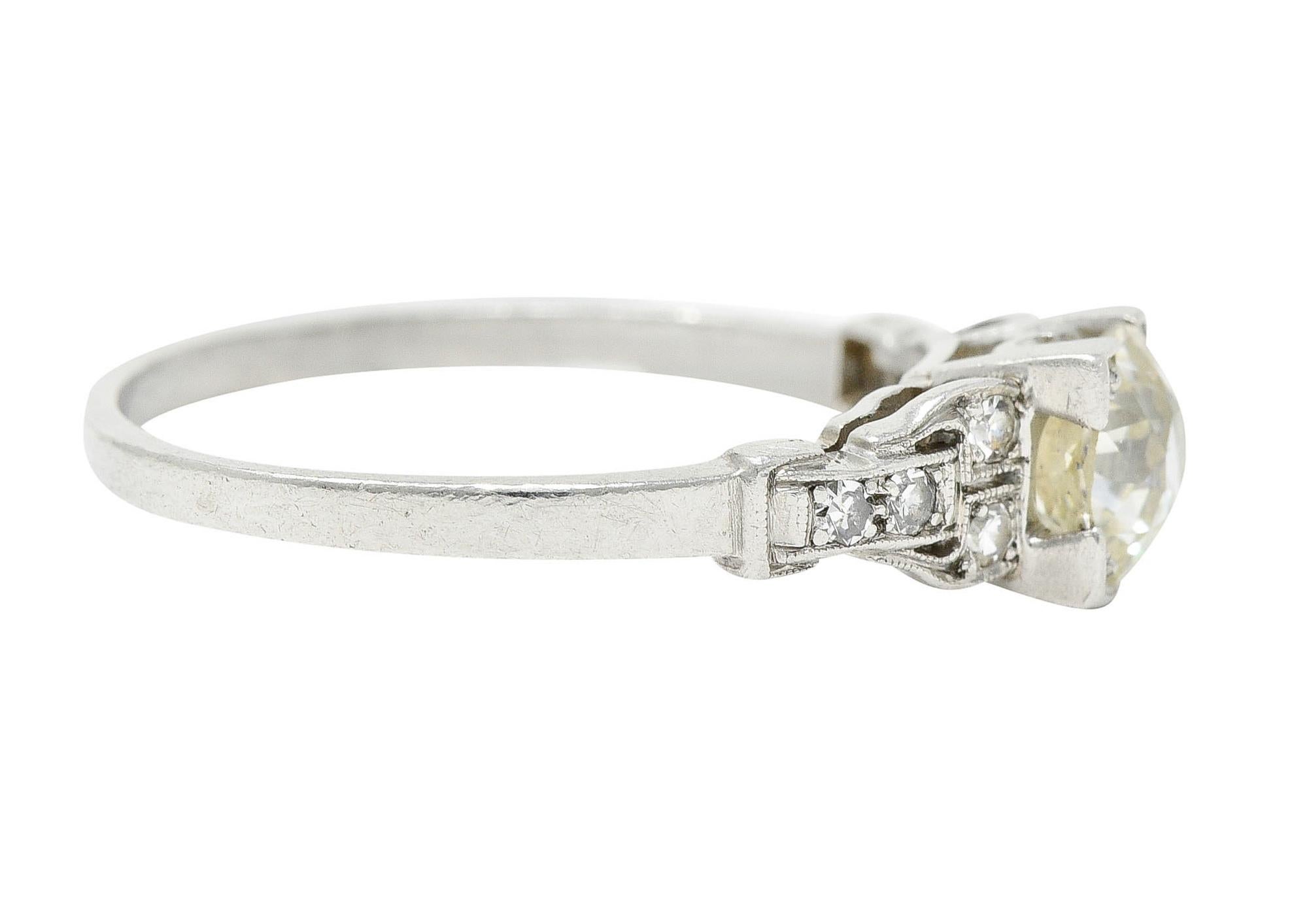 Old European Cut 1930's Art Deco 1.00 Carat Diamond Platinum Buckle Engagement Ring