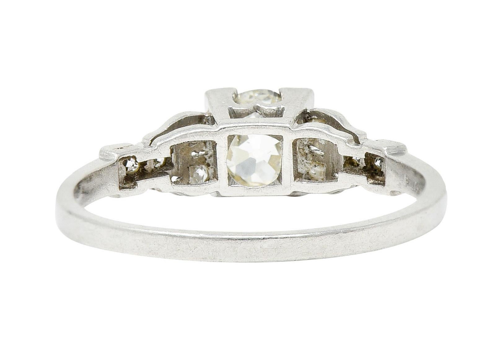 1930's Art Deco 1.00 Carat Diamond Platinum Buckle Engagement Ring In Excellent Condition In Philadelphia, PA