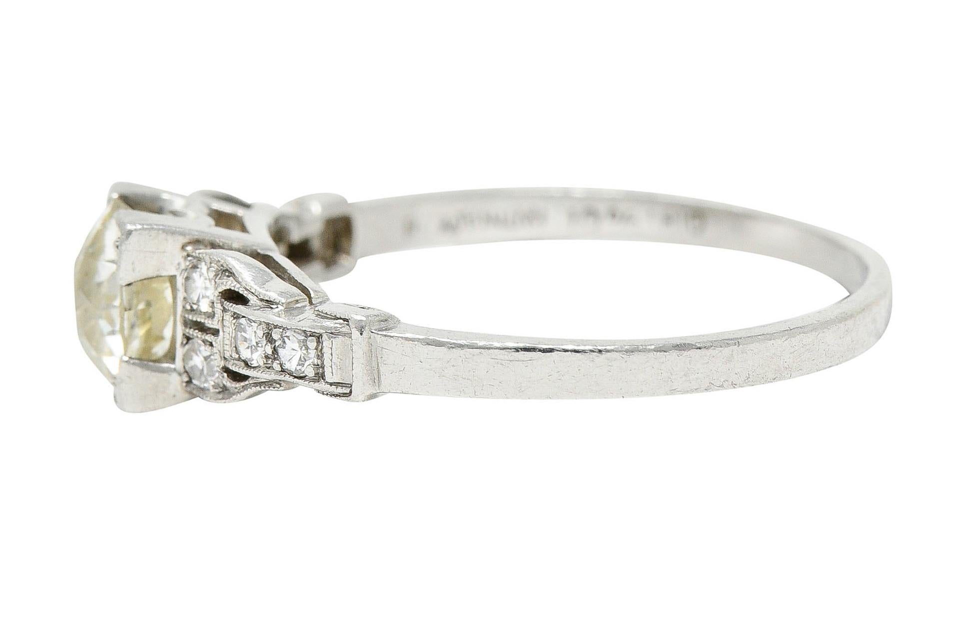 Women's or Men's 1930's Art Deco 1.00 Carat Diamond Platinum Buckle Engagement Ring