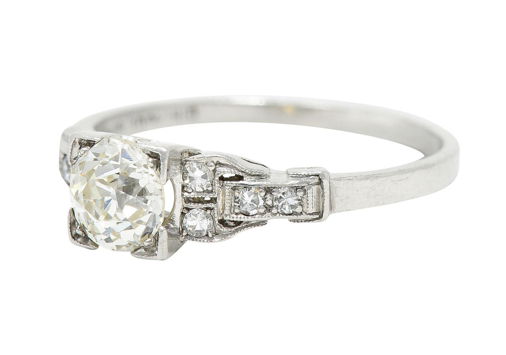 1930's Art Deco 1.00 Carat Diamond Platinum Buckle Engagement Ring 1