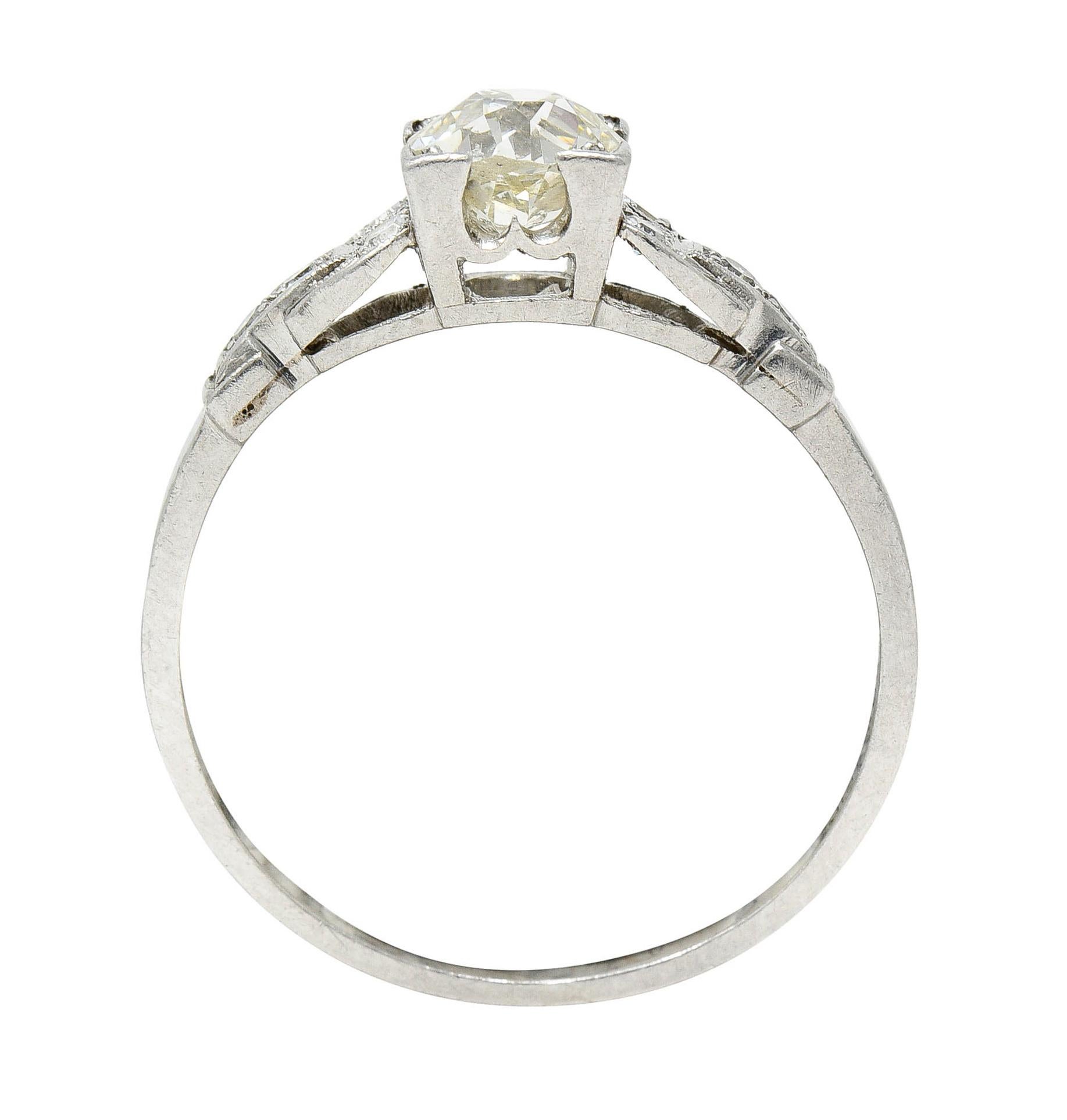 1930's Art Deco 1.00 Carat Diamond Platinum Buckle Engagement Ring 3