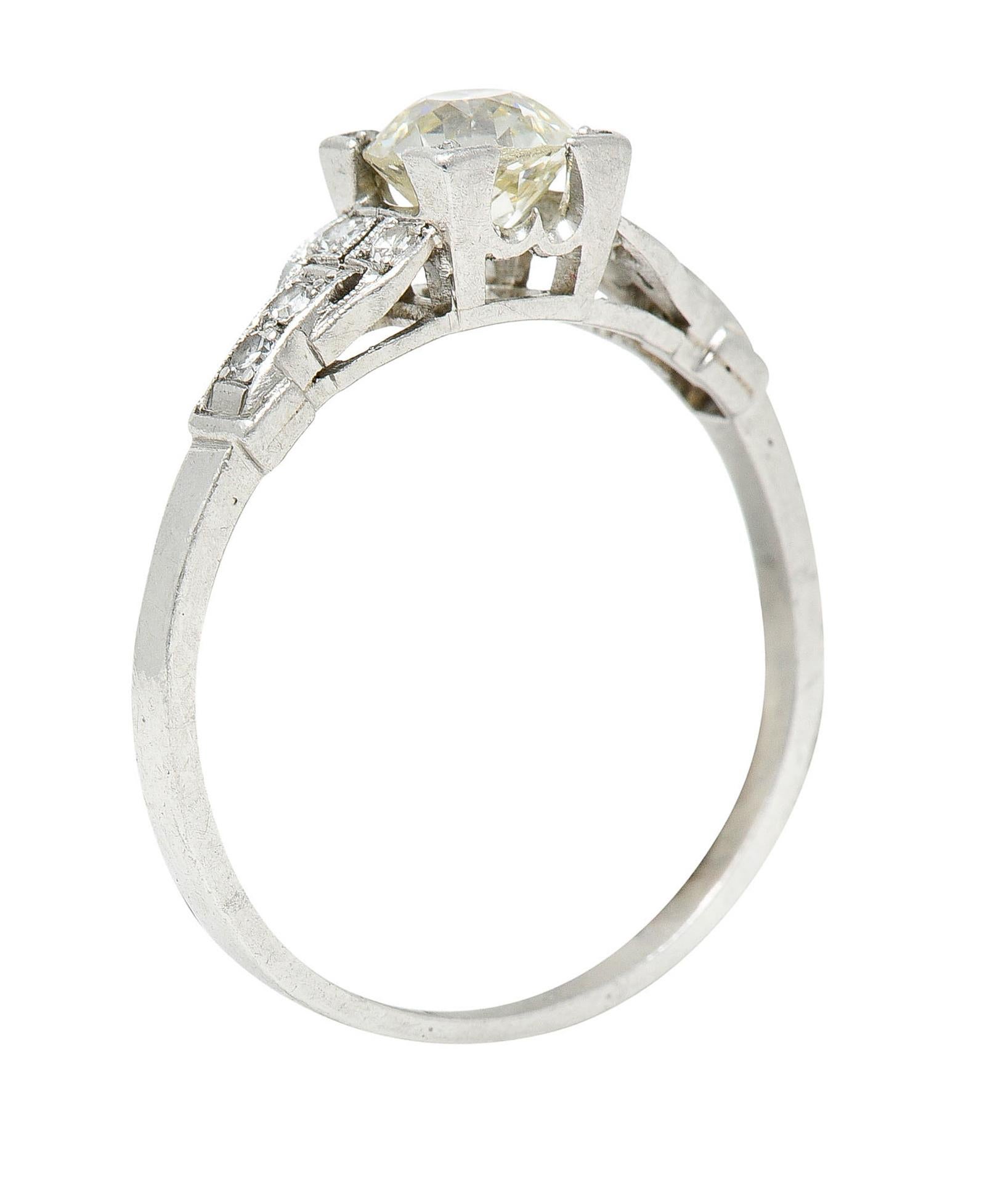 1930's Art Deco 1.00 Carat Diamond Platinum Buckle Engagement Ring 4