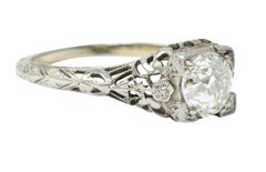 1930's Art Deco 1.00 Carat Diamond 18 Karat White Gold Floral Engagement Ring