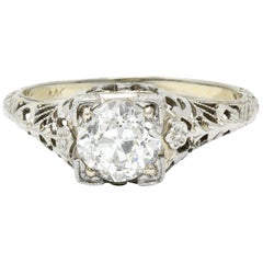 1930's Art Deco 1.00 Carat Diamond 18 Karat White Gold Floral Engagement Ring