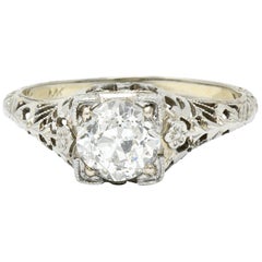 1930
s Art Deco 1.00 Carat Diamond 18 Karat White Gold Floral Engagement Ring