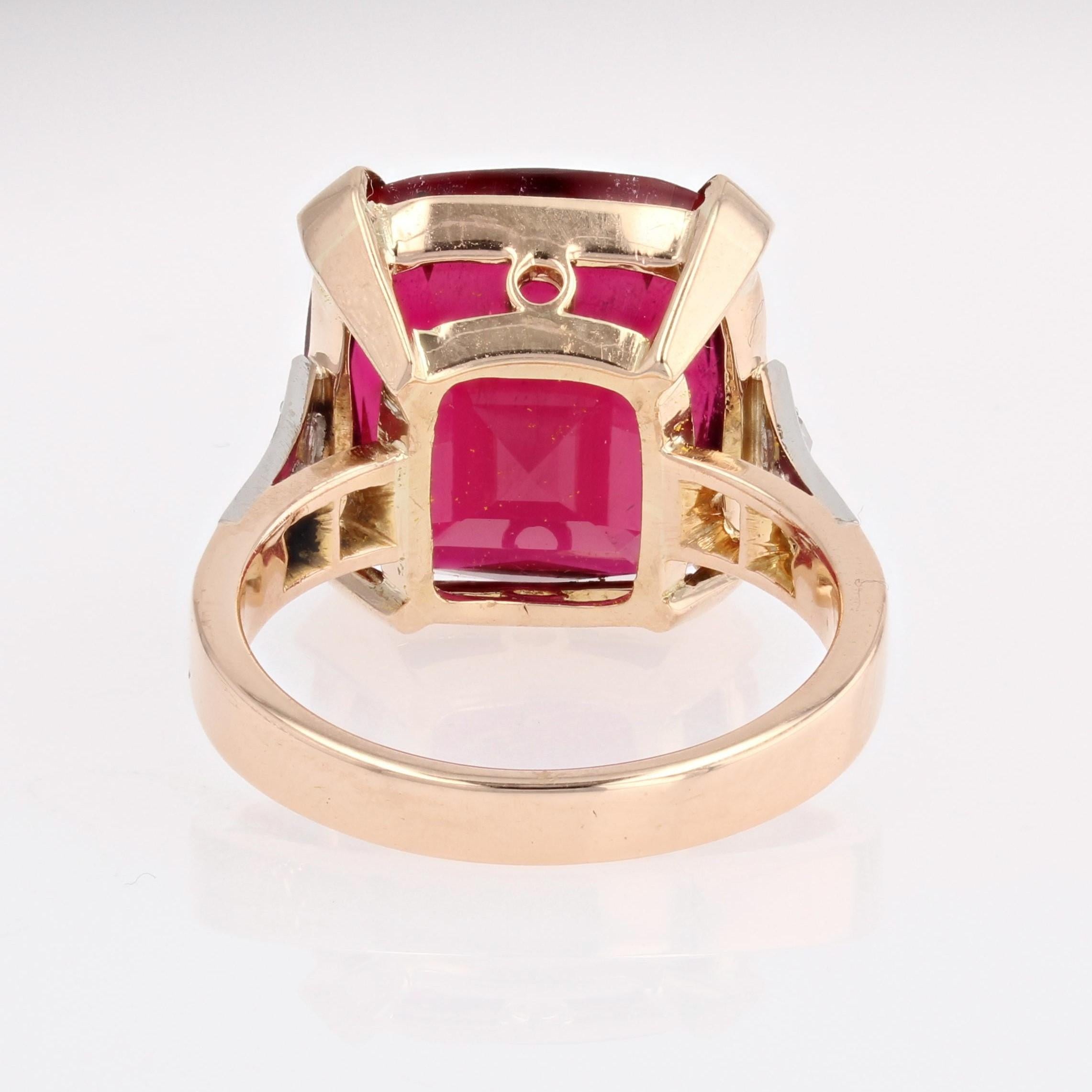 1930s Art Deco 11.70 Carats Cushion Tourmaline Diamonds 18 Karat Rose Gold Ring For Sale 10