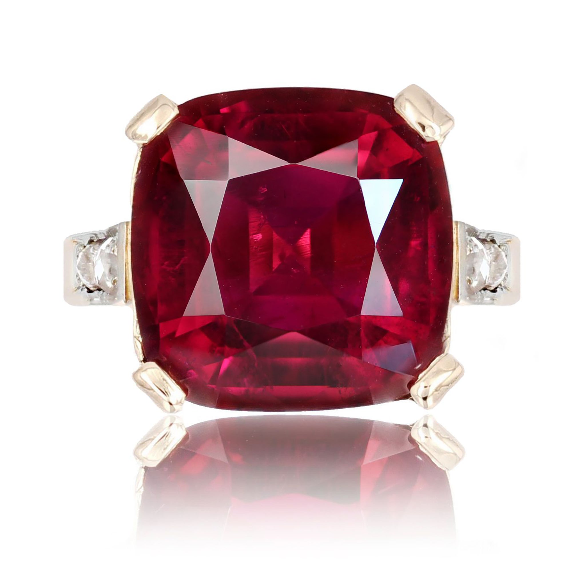 1930er Jahre Art Deco 11,70 Karat Kissenschliff Turmalin Diamanten 18 Karat Roségold Ring