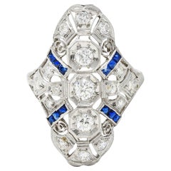 Vintage 1930's Art Deco 1.25 Carats Diamond Sapphire Platinum Dinner Ring