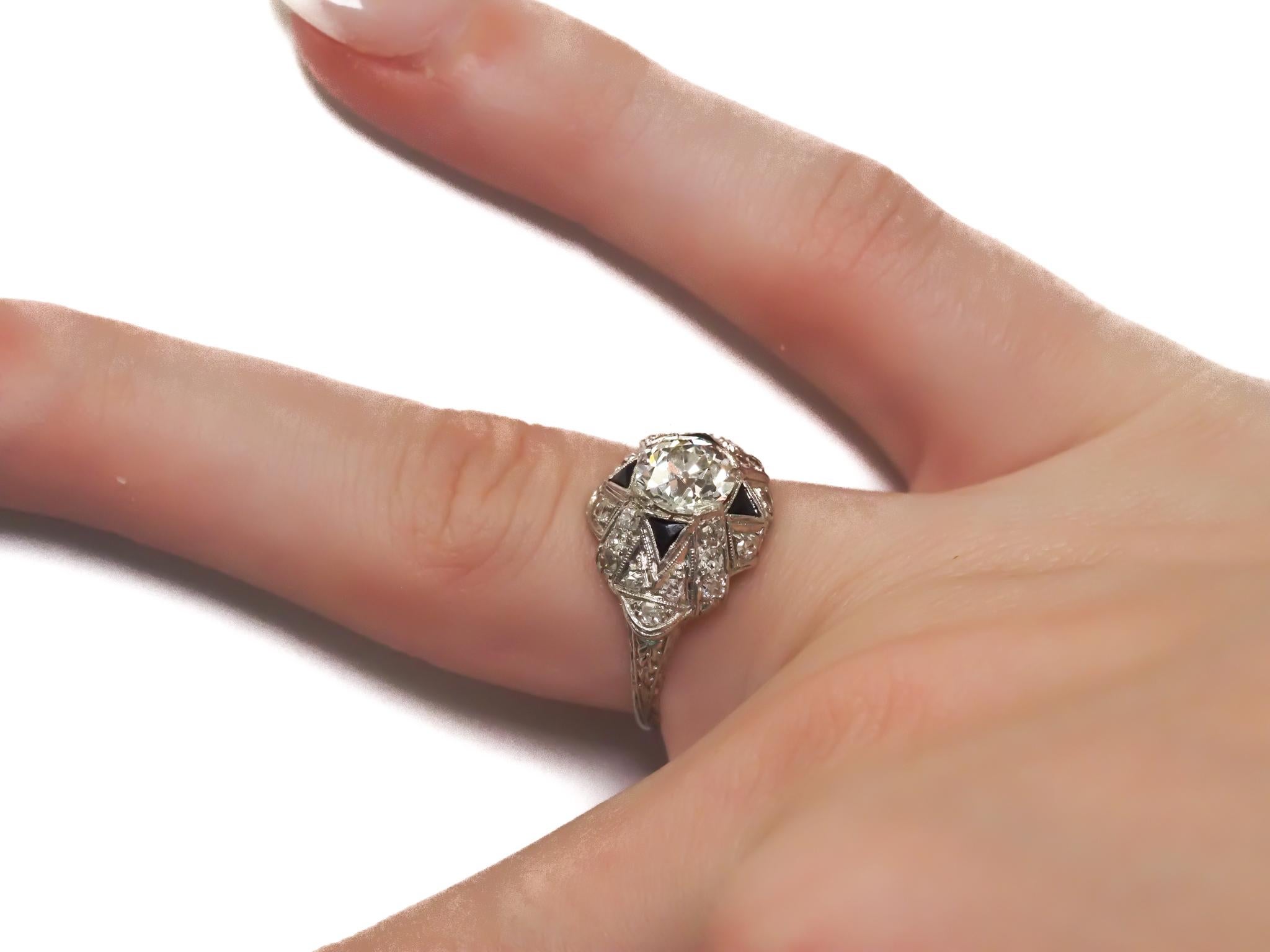 1930s Art Deco 1.28 Carat GIA Certified Old European Diamond Engagement Ring For Sale 6