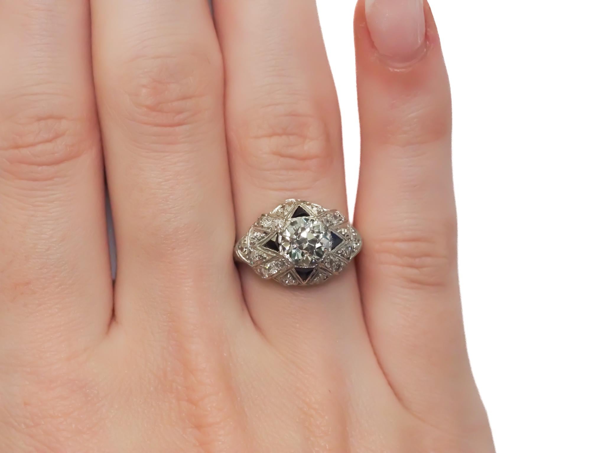 1930s Art Deco 1.28 Carat GIA Certified Old European Diamond Engagement Ring For Sale 7
