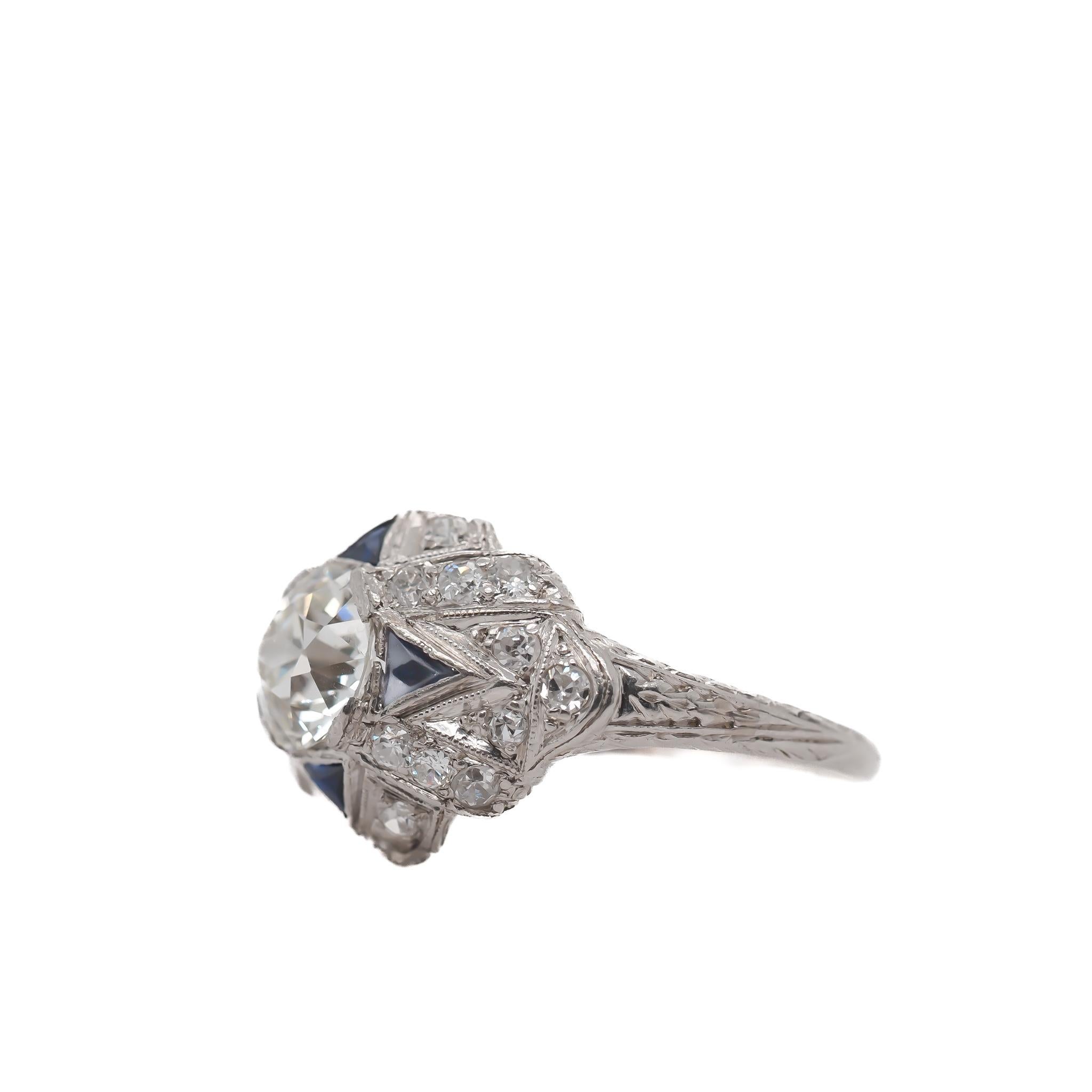 1930s Art Deco 1.28 Carat GIA Certified Old European Diamond Engagement Ring For Sale 4
