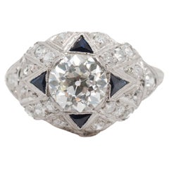 Bague de fiançailles Art déco des années 1930 avec diamant européen ancien de 1,28 carat certifié GIA