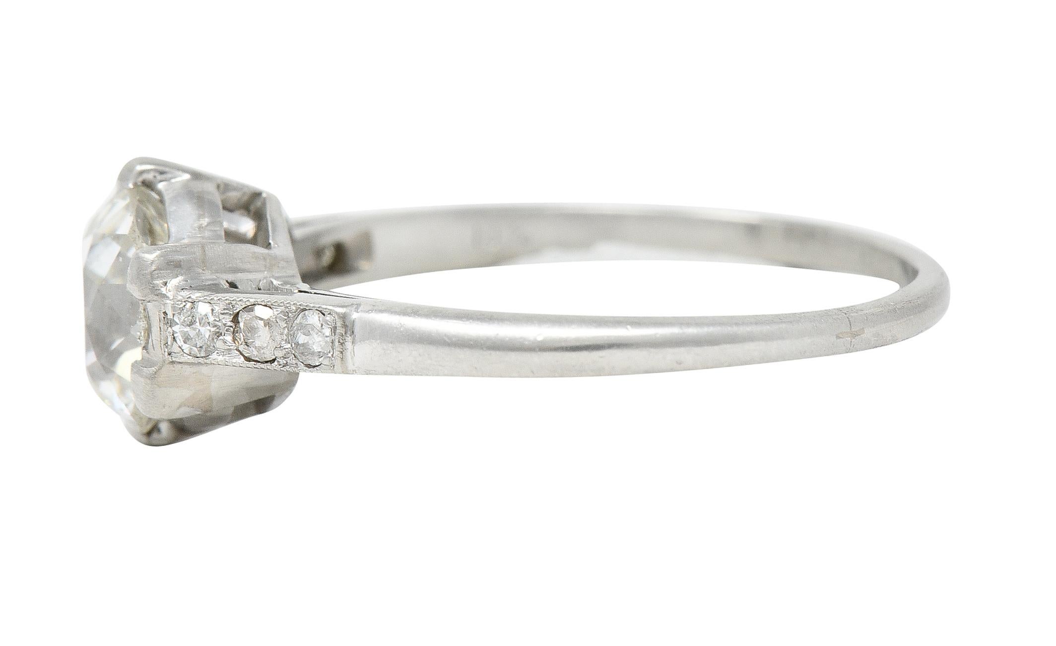 1930's Art Deco 1.34 CTW Old Mine Cut Diamond Platinum Six Prong Engagement Ring For Sale 1