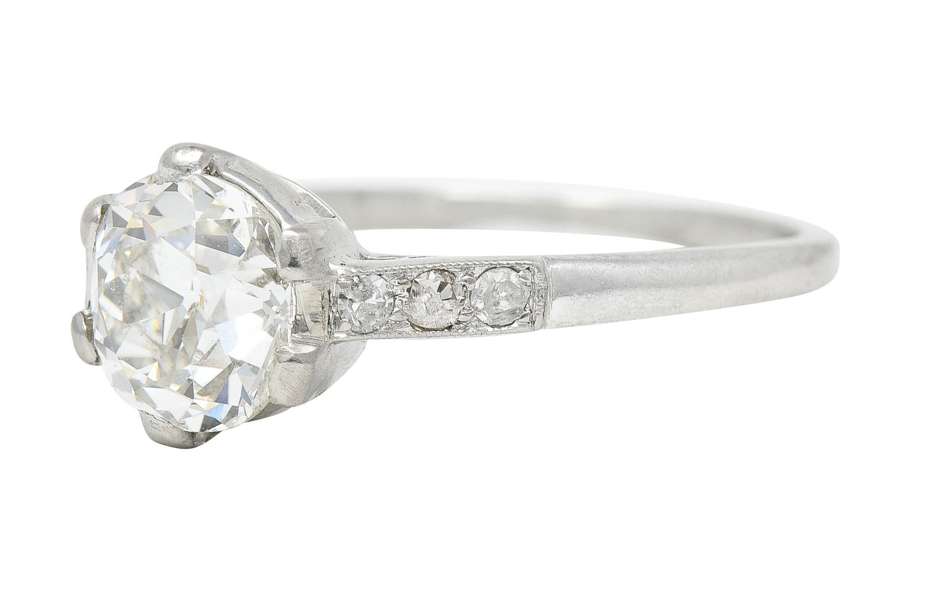 1930's Art Deco 1.34 CTW Old Mine Cut Diamond Platinum Six Prong Engagement Ring For Sale 2