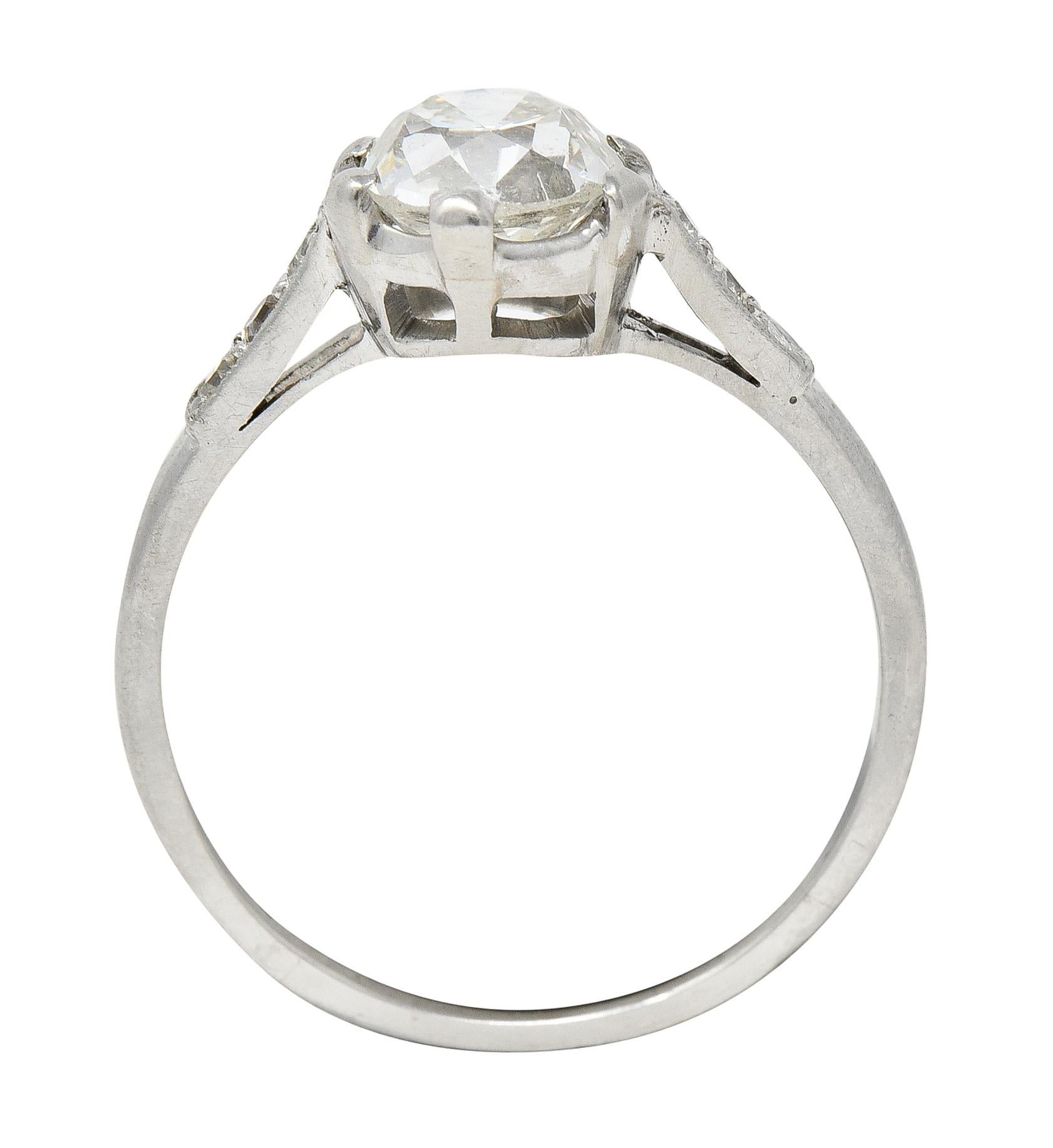 1930's Art Deco 1.34 CTW Old Mine Cut Diamond Platinum Six Prong Engagement Ring For Sale 4