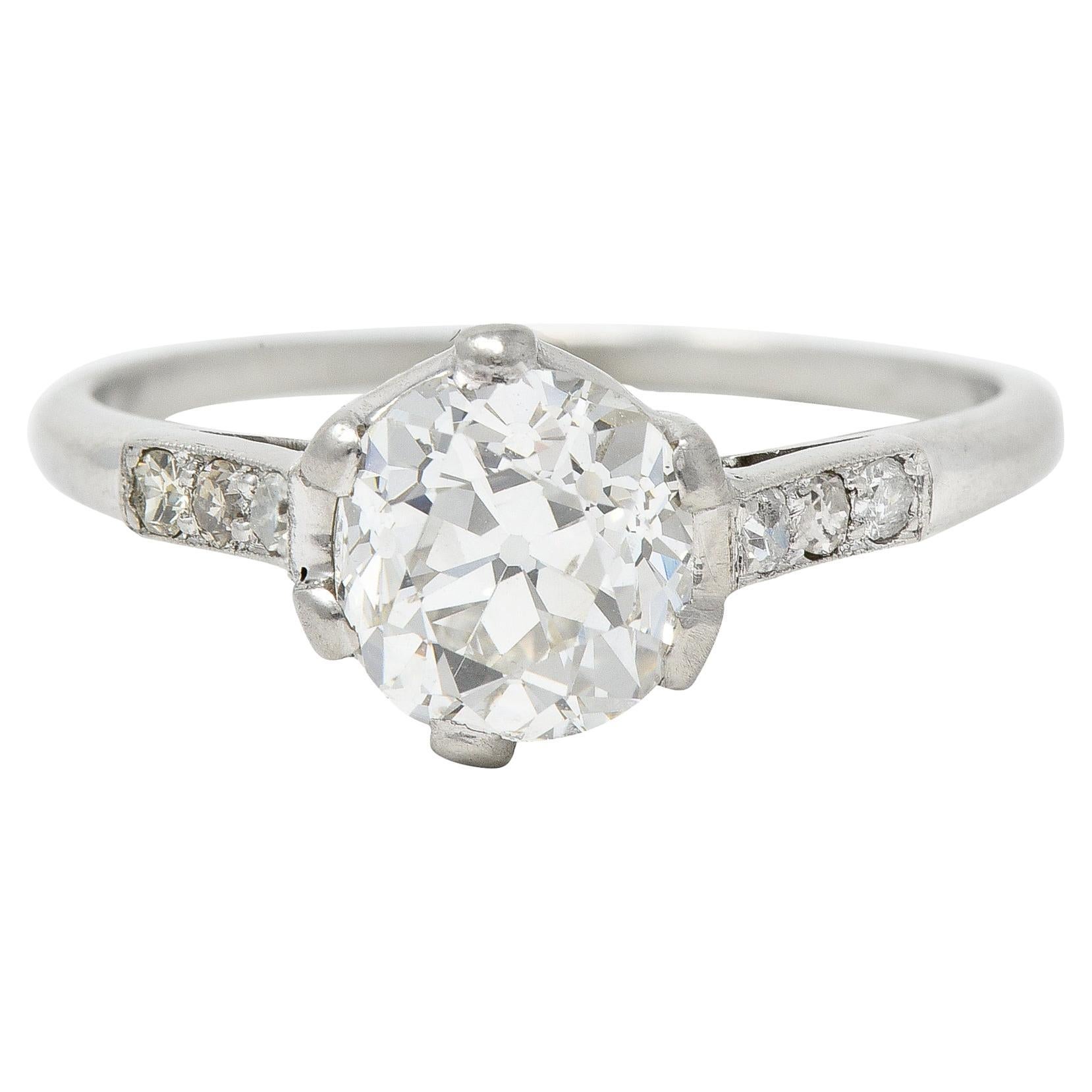 1930's Art Deco 1.34 CTW Old Mine Cut Diamond Platinum Six Prong Engagement Ring For Sale
