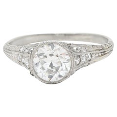 1930's Art Deco 1.35 Carats Diamond Platinum Bezel Engagement Ring