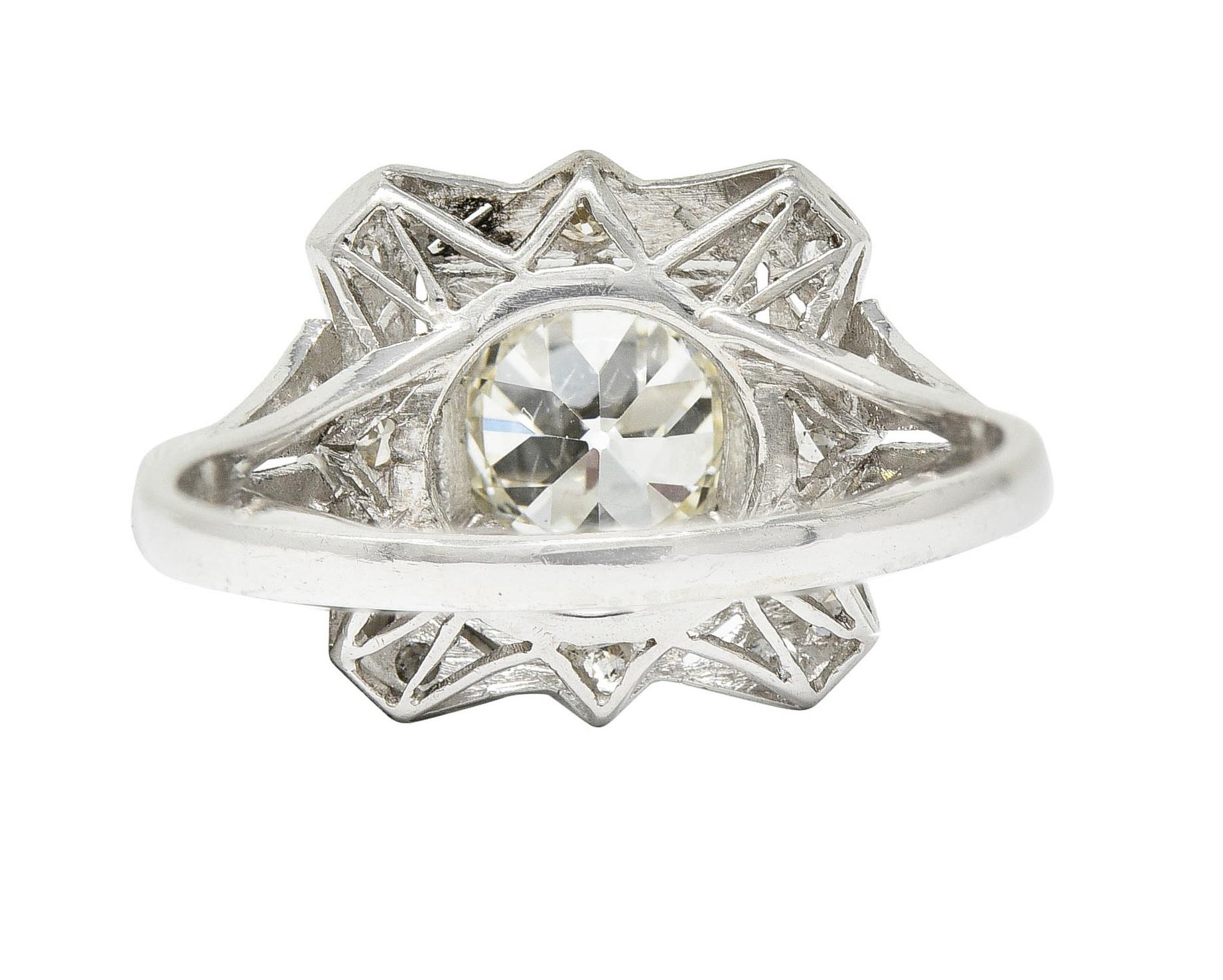 1930's Art Deco 1.40 Carats Diamond Platinum Geometric Dinner Ring GIA In Excellent Condition In Philadelphia, PA