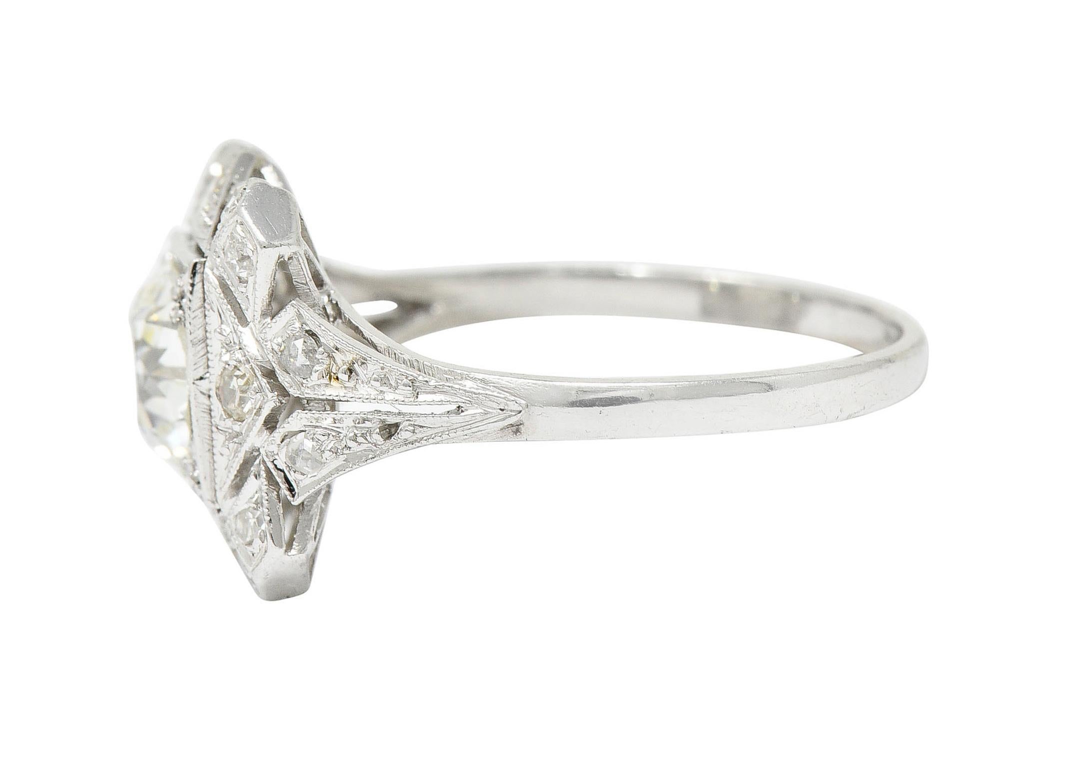 Women's or Men's 1930's Art Deco 1.40 Carats Diamond Platinum Geometric Dinner Ring GIA