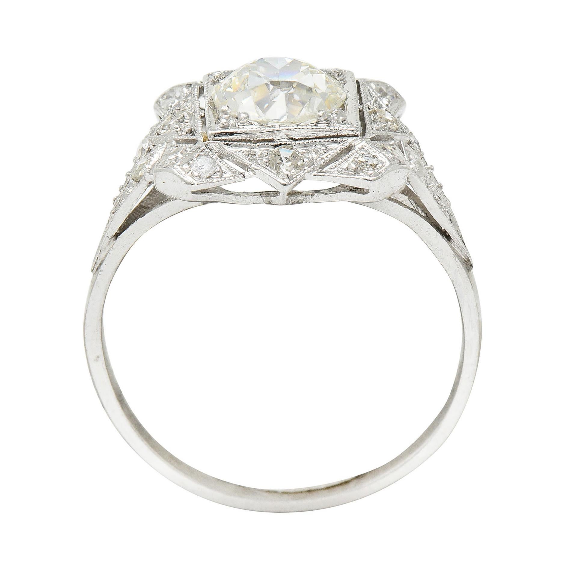 1930's Art Deco 1.40 Carats Diamond Platinum Geometric Dinner Ring GIA 2
