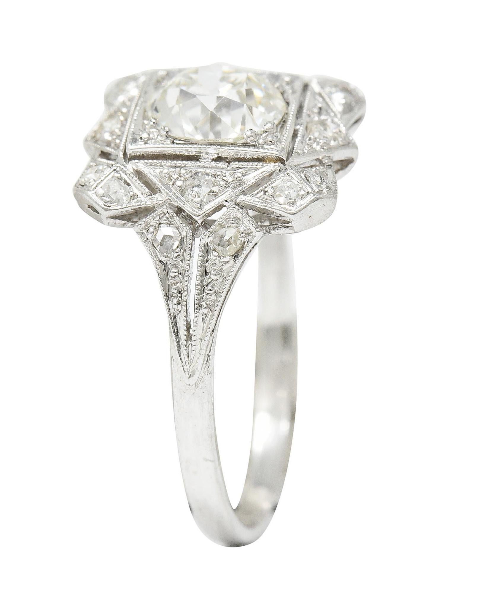 1930's Art Deco 1.40 Carats Diamond Platinum Geometric Dinner Ring GIA 4