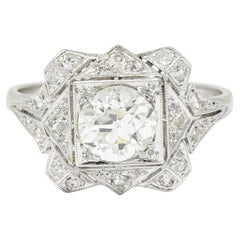 1930
s Art Deco 1.40 Carats Diamond Platinum Geometric Dinner Ring GIA