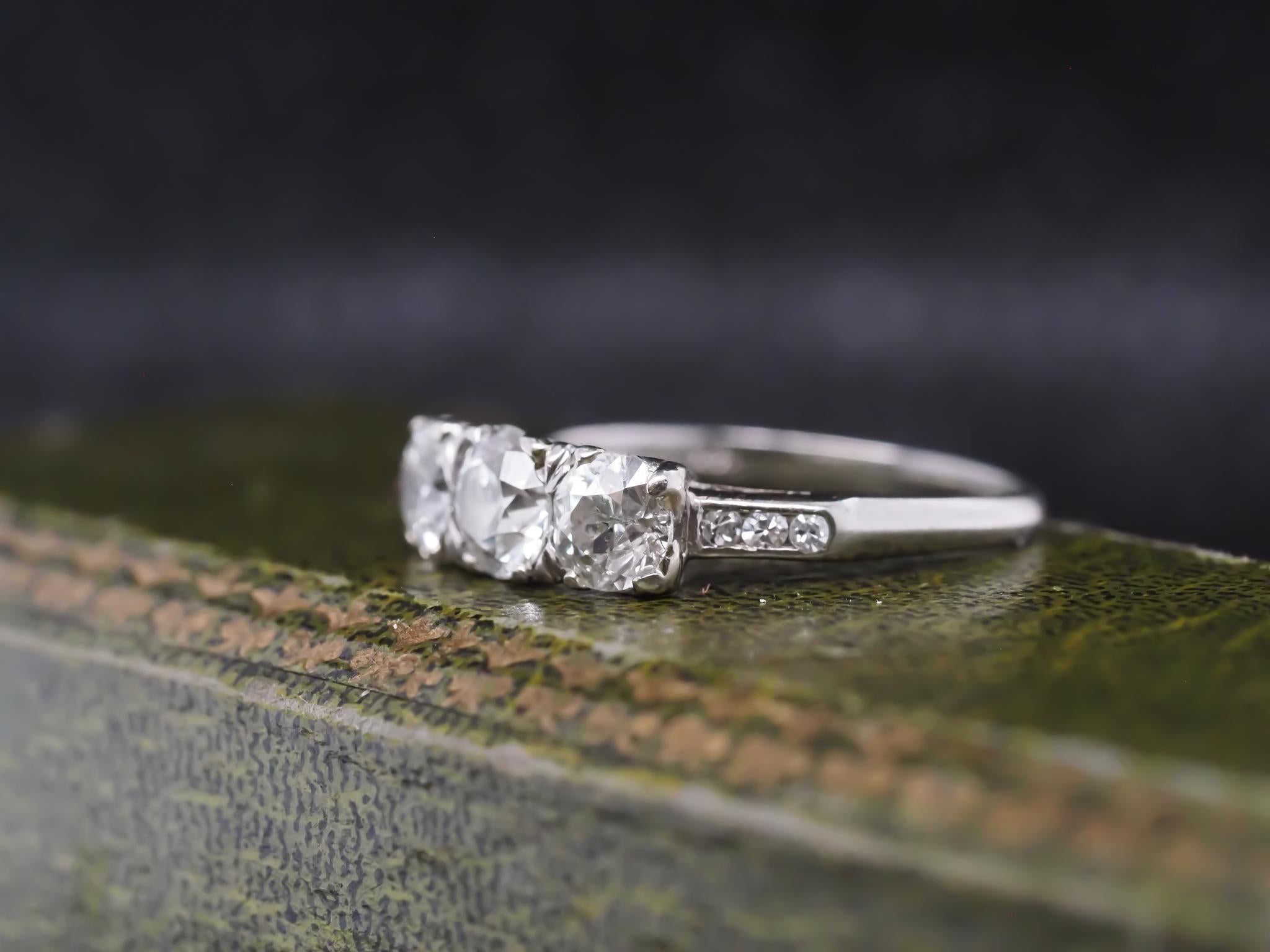 Old European Cut 1930s Art Deco 1.50cttw 3 Stone Old European Diamond Ring For Sale