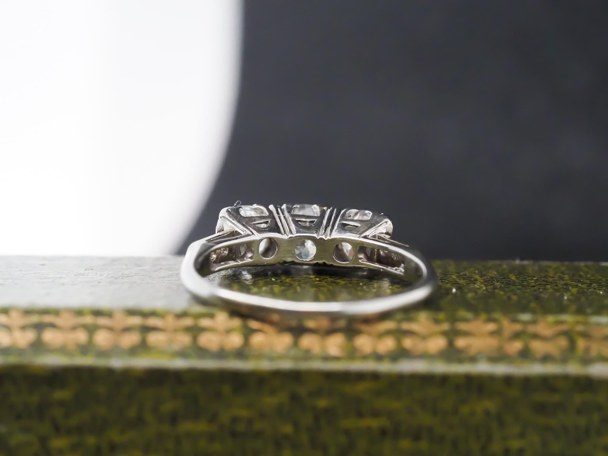 1930s Art Deco 1.50cttw 3 Stone Old European Diamond Ring For Sale 2