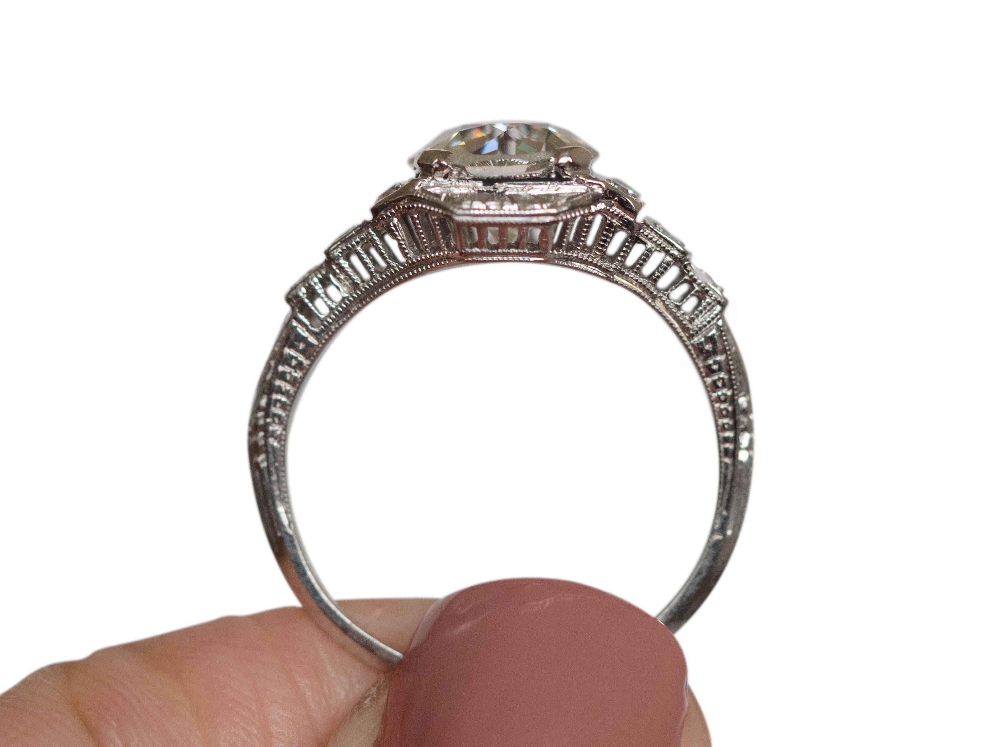 Art Deco GIA Certified 1.61 Carat Diamond Platinum Engagement Ring For Sale