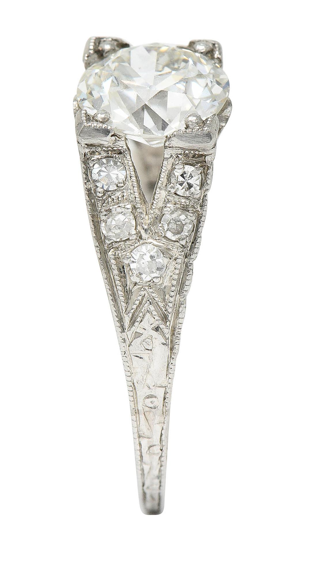 1930's Art Deco 1.68 Carats Diamond Platinum Lotus Engagement Ring GIA 5