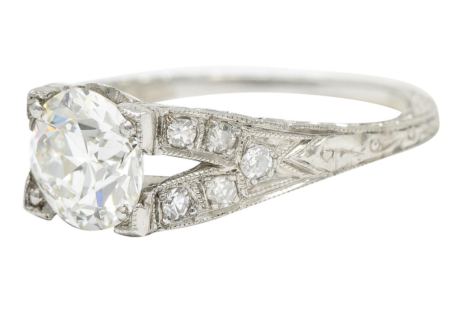 Women's or Men's 1930's Art Deco 1.68 Carats Diamond Platinum Lotus Engagement Ring GIA