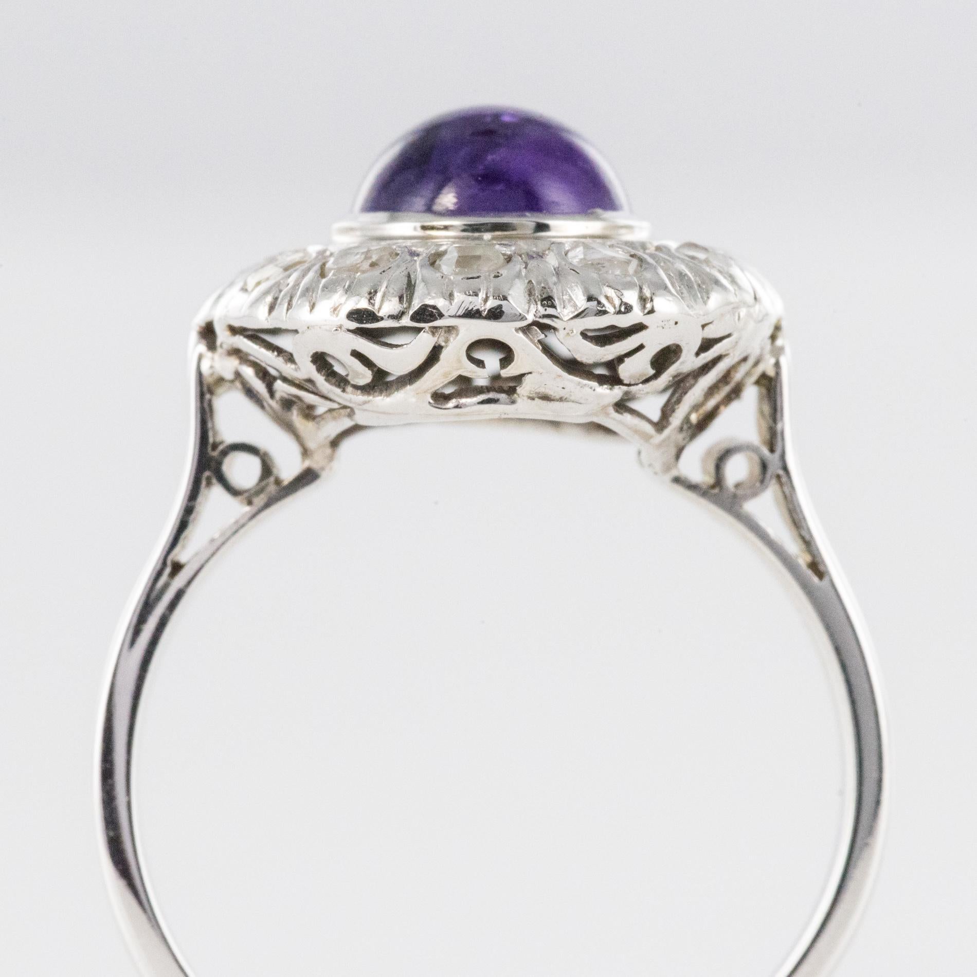 1930s Art Deco 1.75 Carat Amethyst Diamonds 18 Karat White Gold Ring For Sale 5