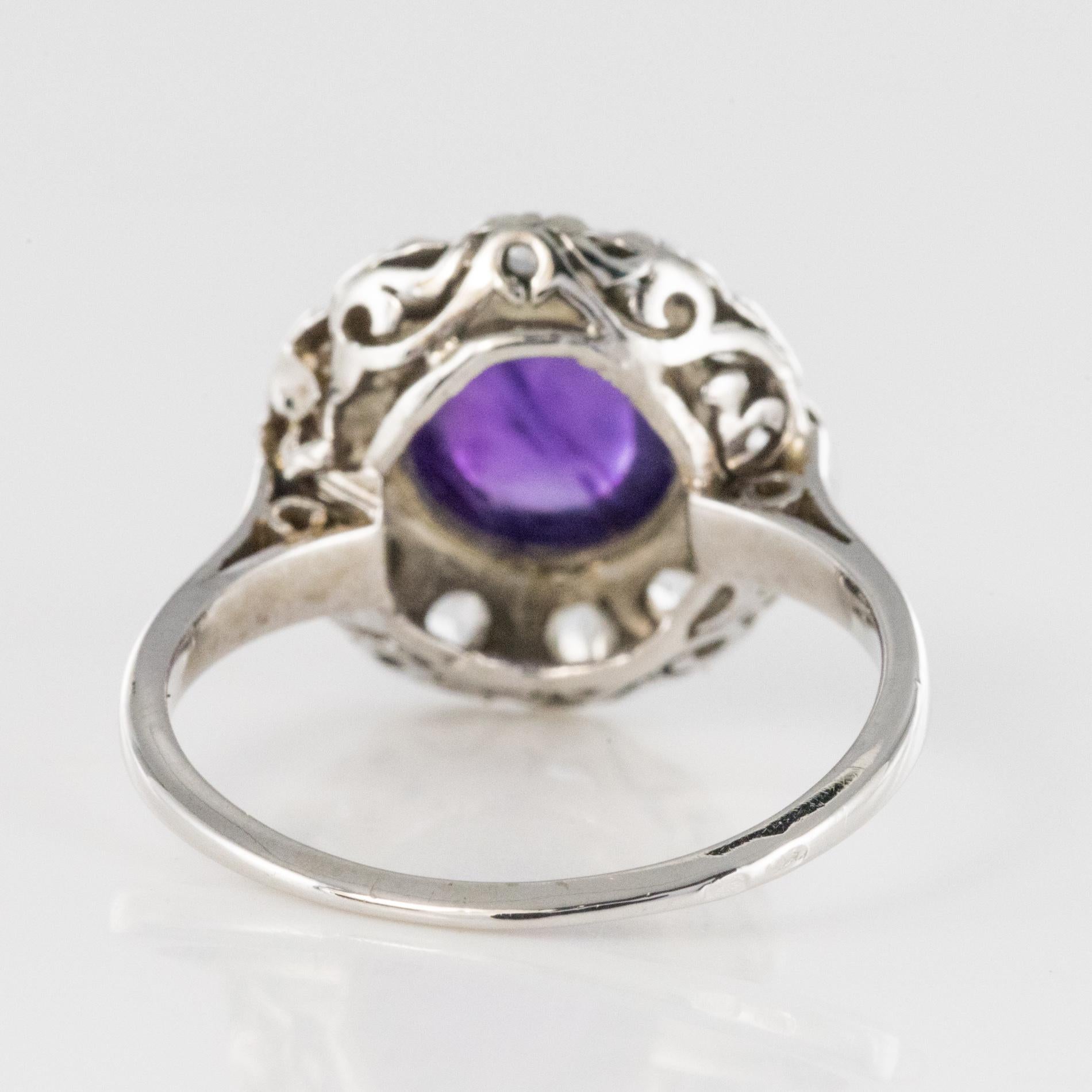 1930er Jahre Art Deco 1,75 Karat Amethyst Diamanten 18 Karat Weißgold Ring im Angebot 6
