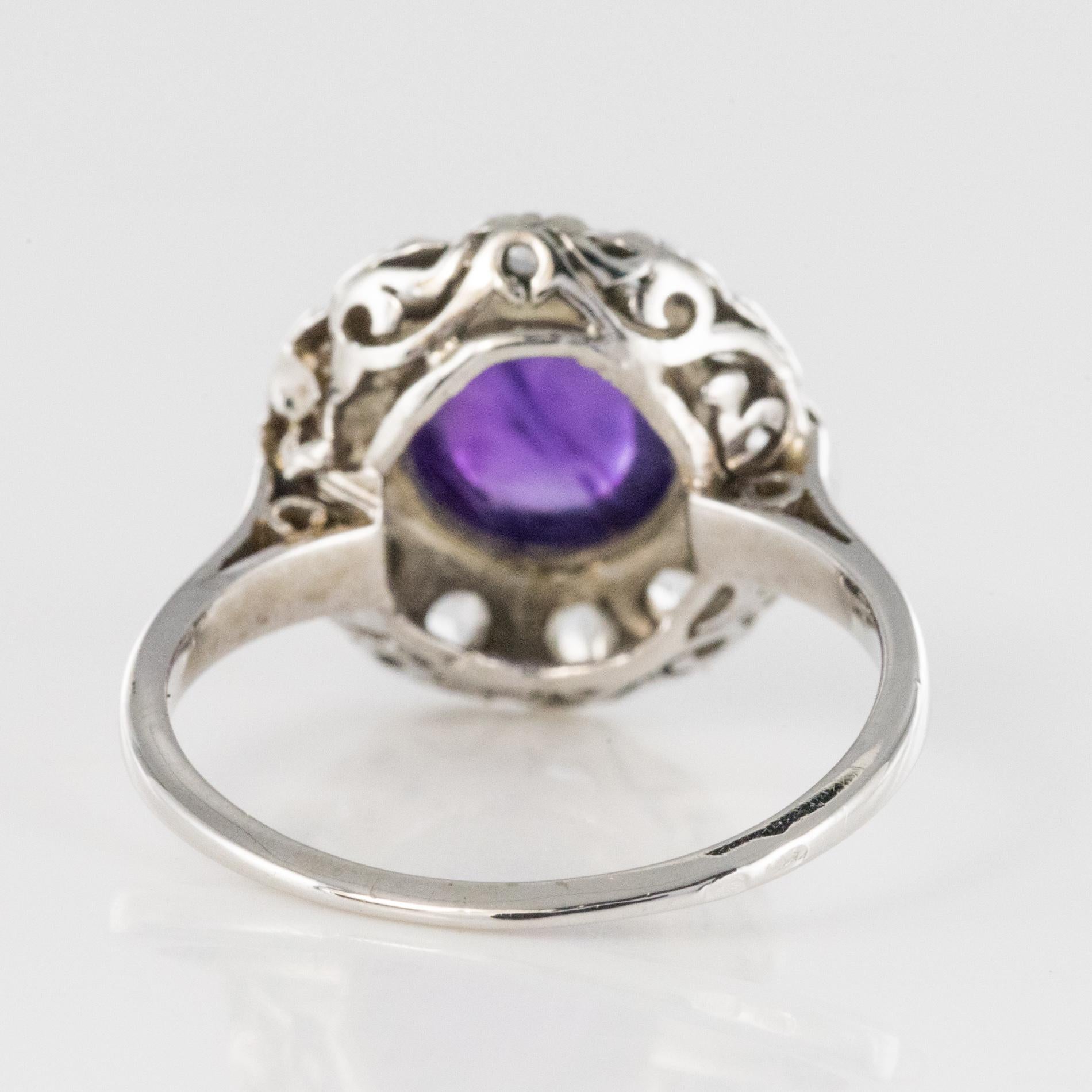 1930s Art Deco 1.75 Carat Amethyst Diamonds 18 Karat White Gold Ring For Sale 6