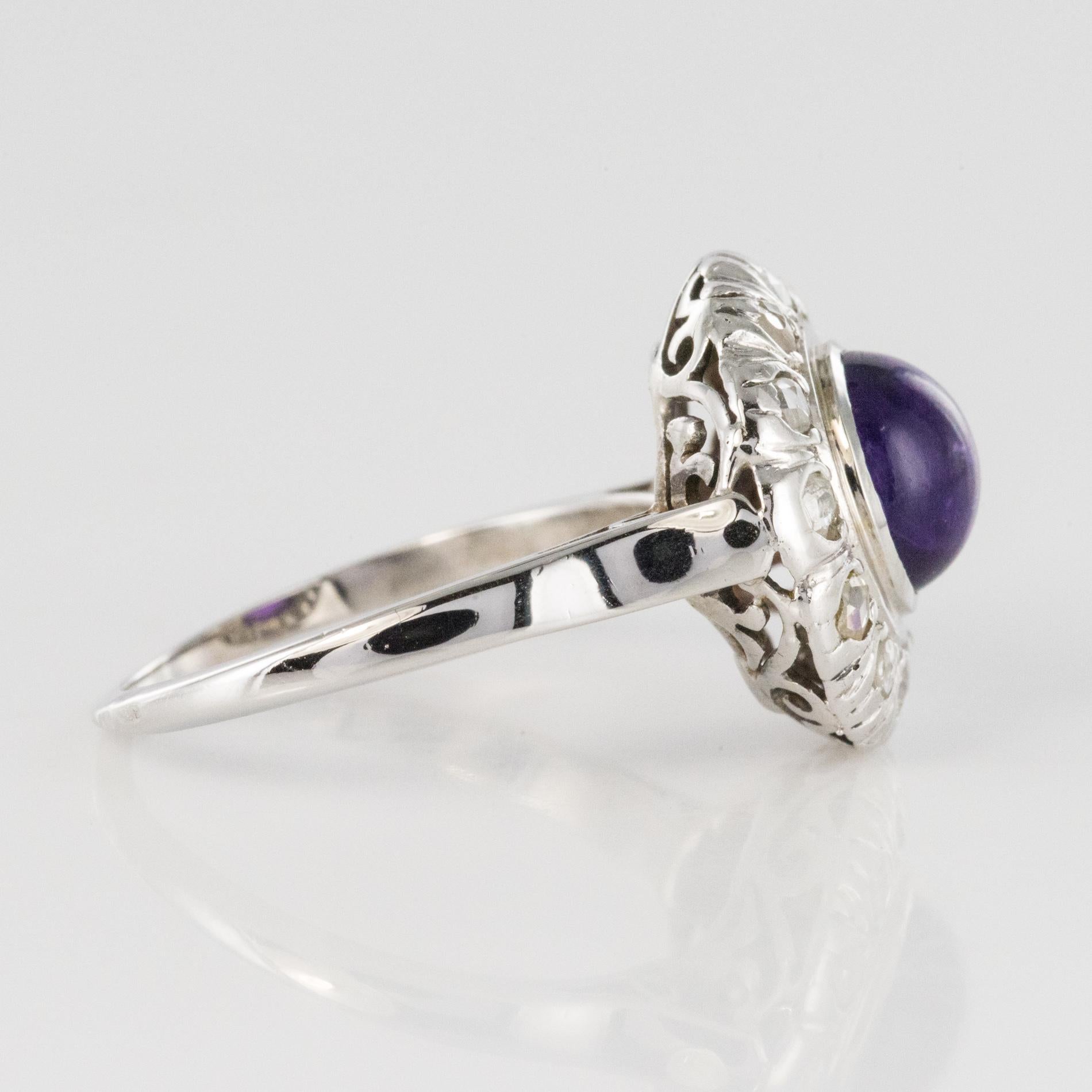1930er Jahre Art Deco 1,75 Karat Amethyst Diamanten 18 Karat Weißgold Ring im Angebot 7