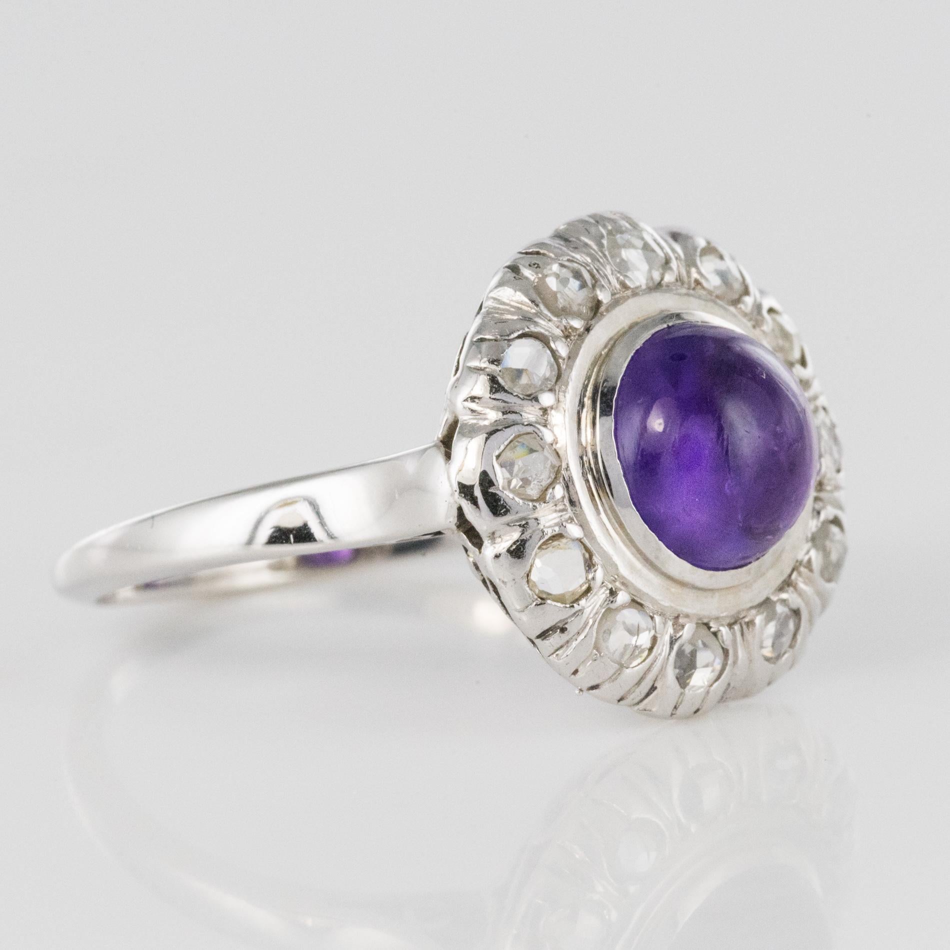 1930s Art Deco 1.75 Carat Amethyst Diamonds 18 Karat White Gold Ring For Sale 8