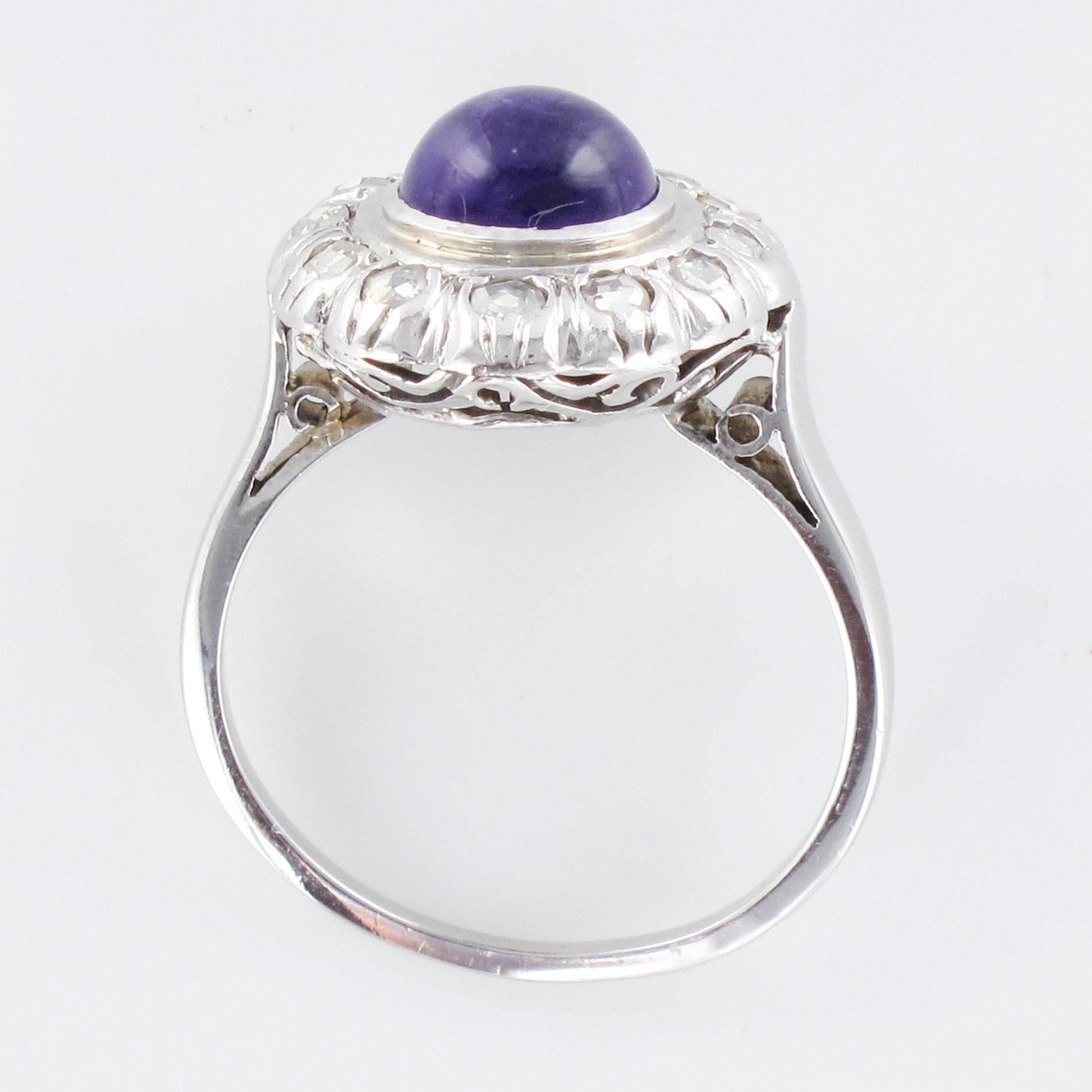 1930er Jahre Art Deco 1,75 Karat Amethyst Diamanten 18 Karat Weißgold Ring im Angebot 9