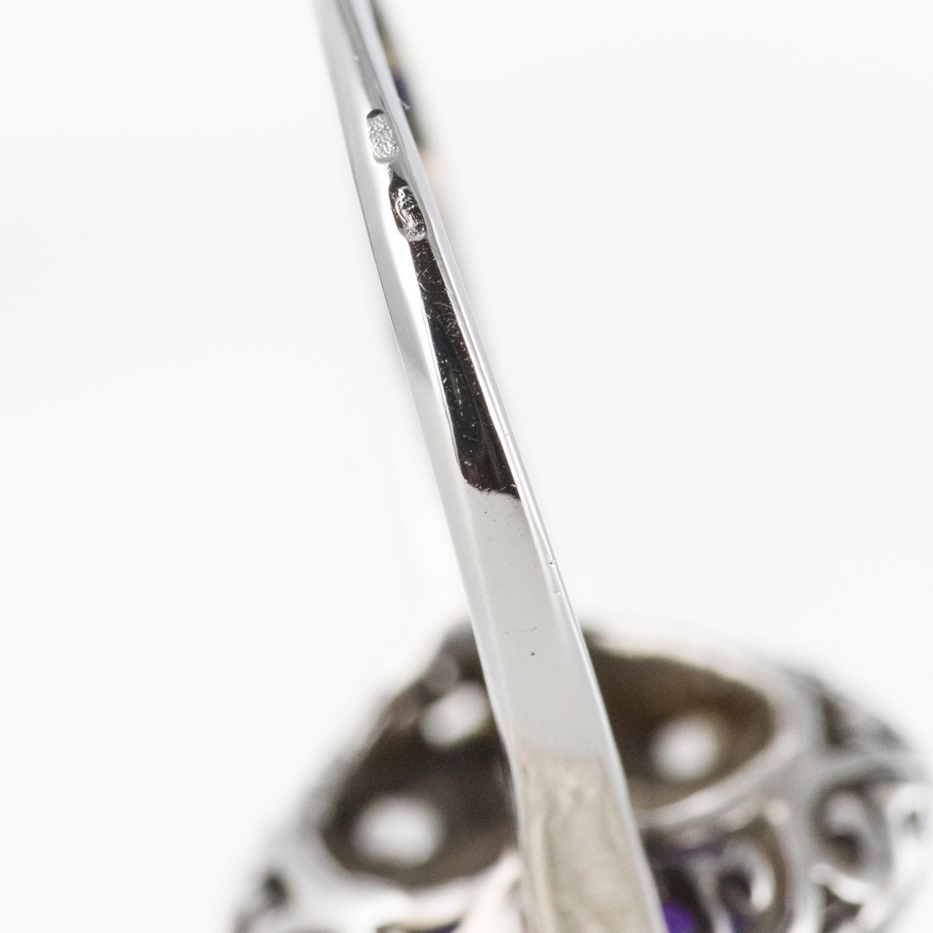 1930s Art Deco 1.75 Carat Amethyst Diamonds 18 Karat White Gold Ring For Sale 10