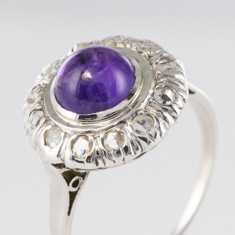 Bague Ancienne En Or Blanc 18k Art Nouveau Avec Amétrine - Style Moderniste