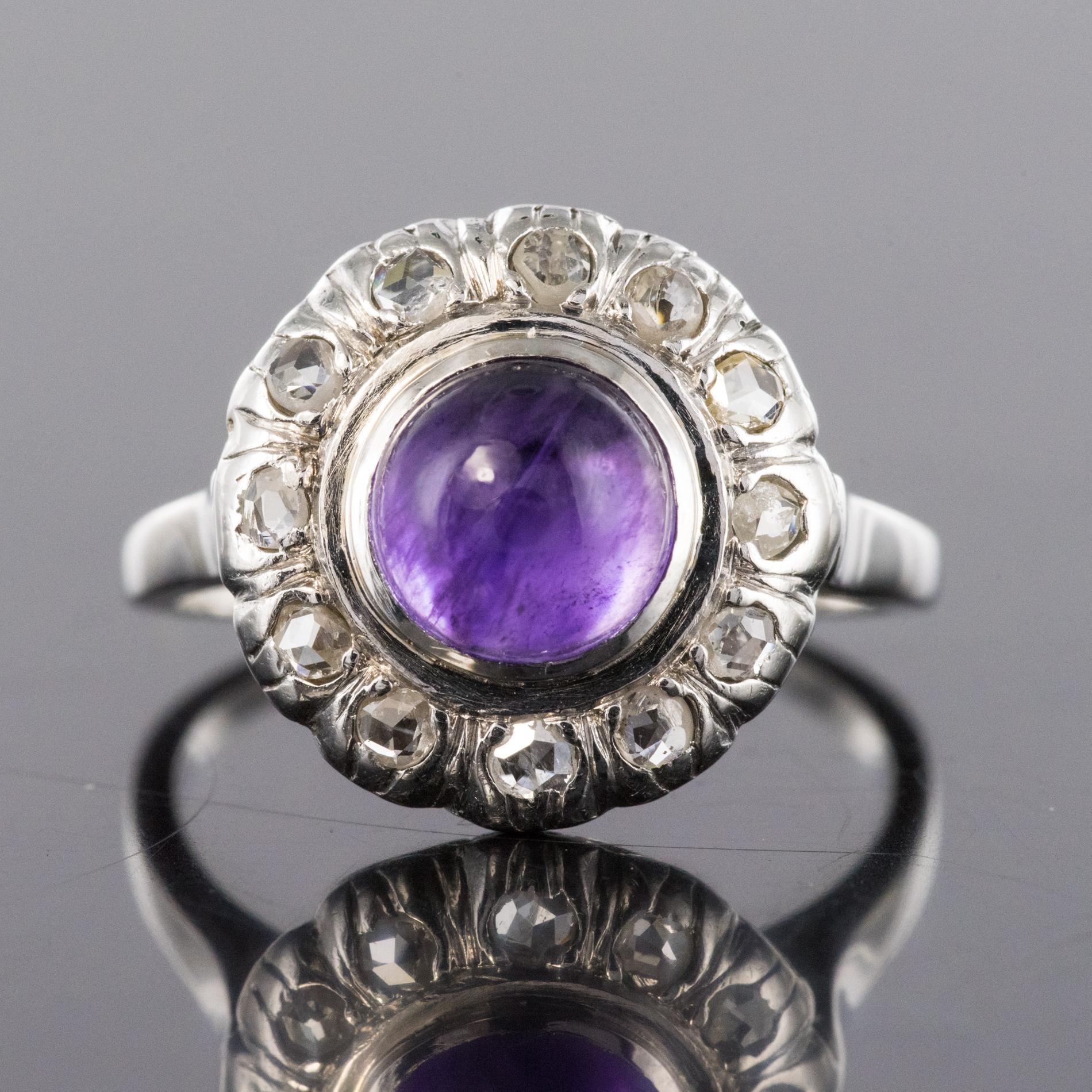 1930s Art Deco 1.75 Carat Amethyst Diamonds 18 Karat White Gold Ring For Sale 1