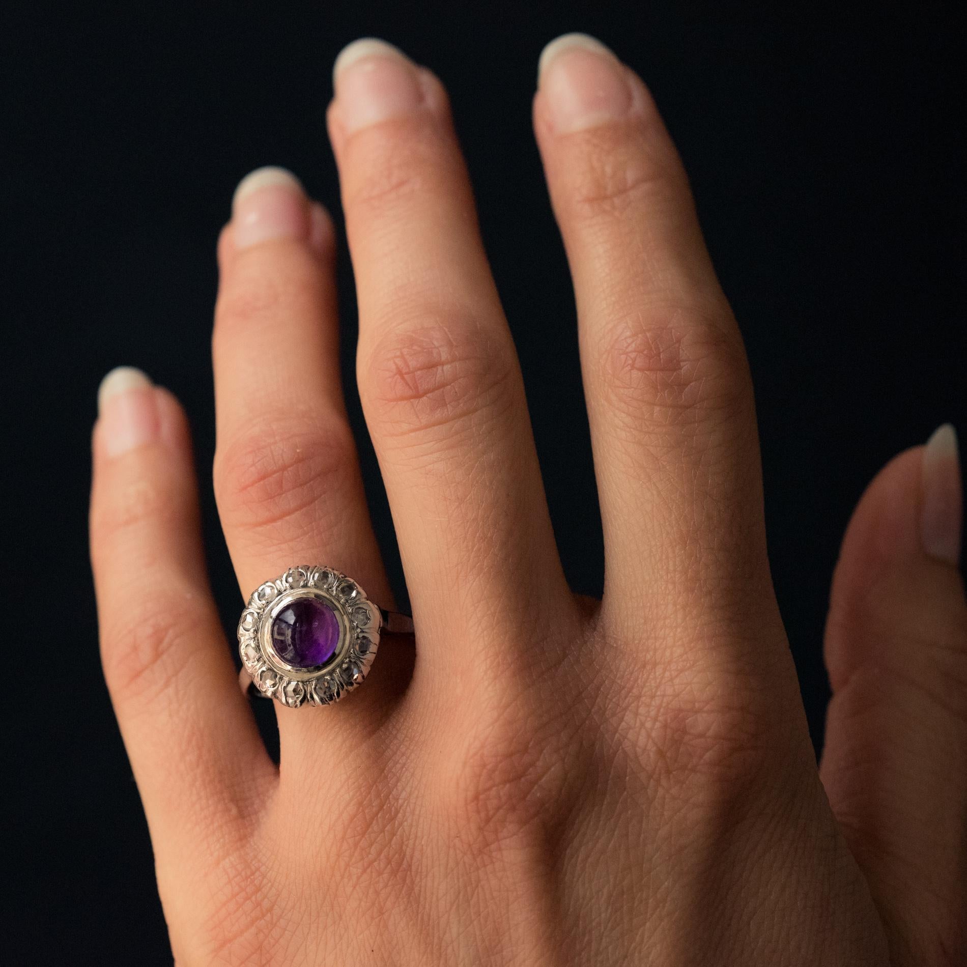 1930s Art Deco 1.75 Carat Amethyst Diamonds 18 Karat White Gold Ring For Sale 2