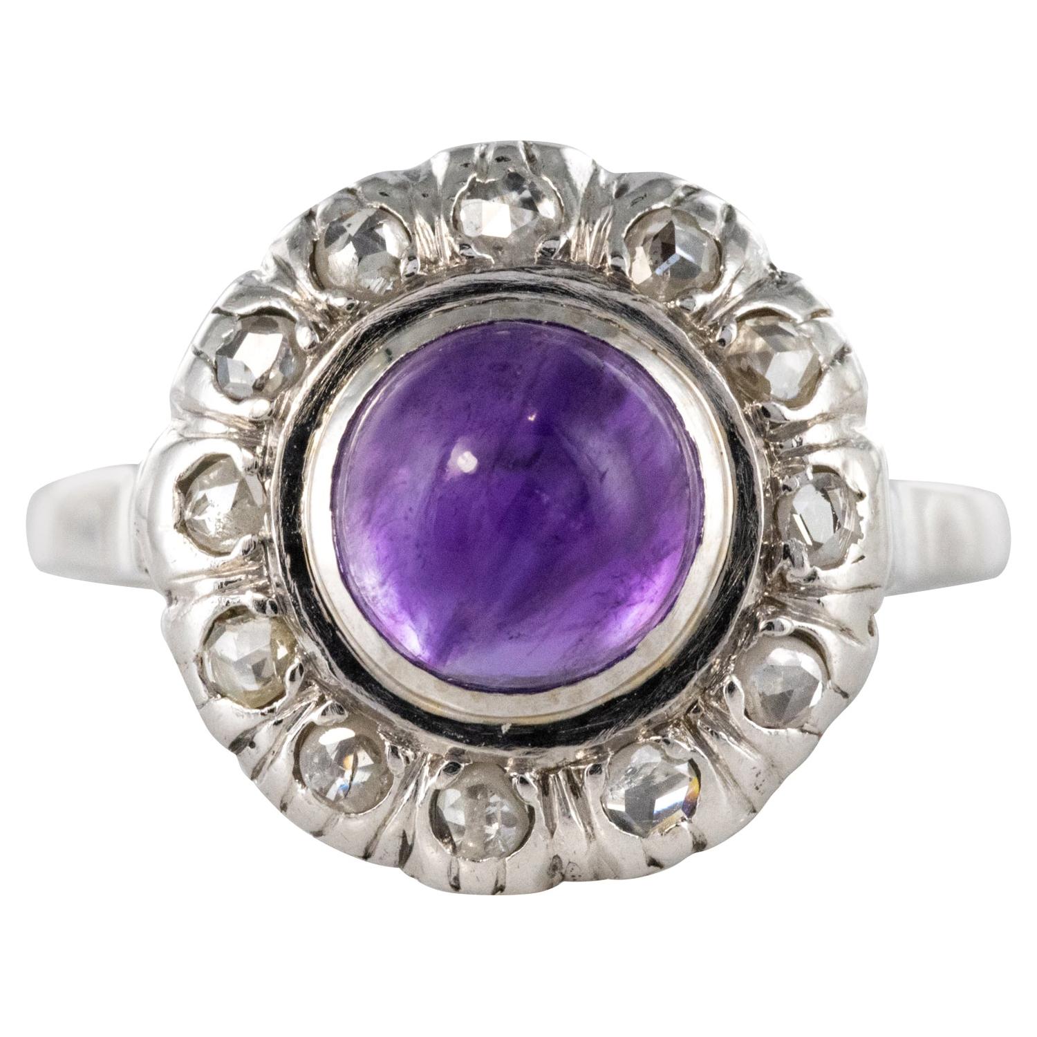 1930s Art Deco 1.75 Carat Amethyst Diamonds 18 Karat White Gold Ring For Sale